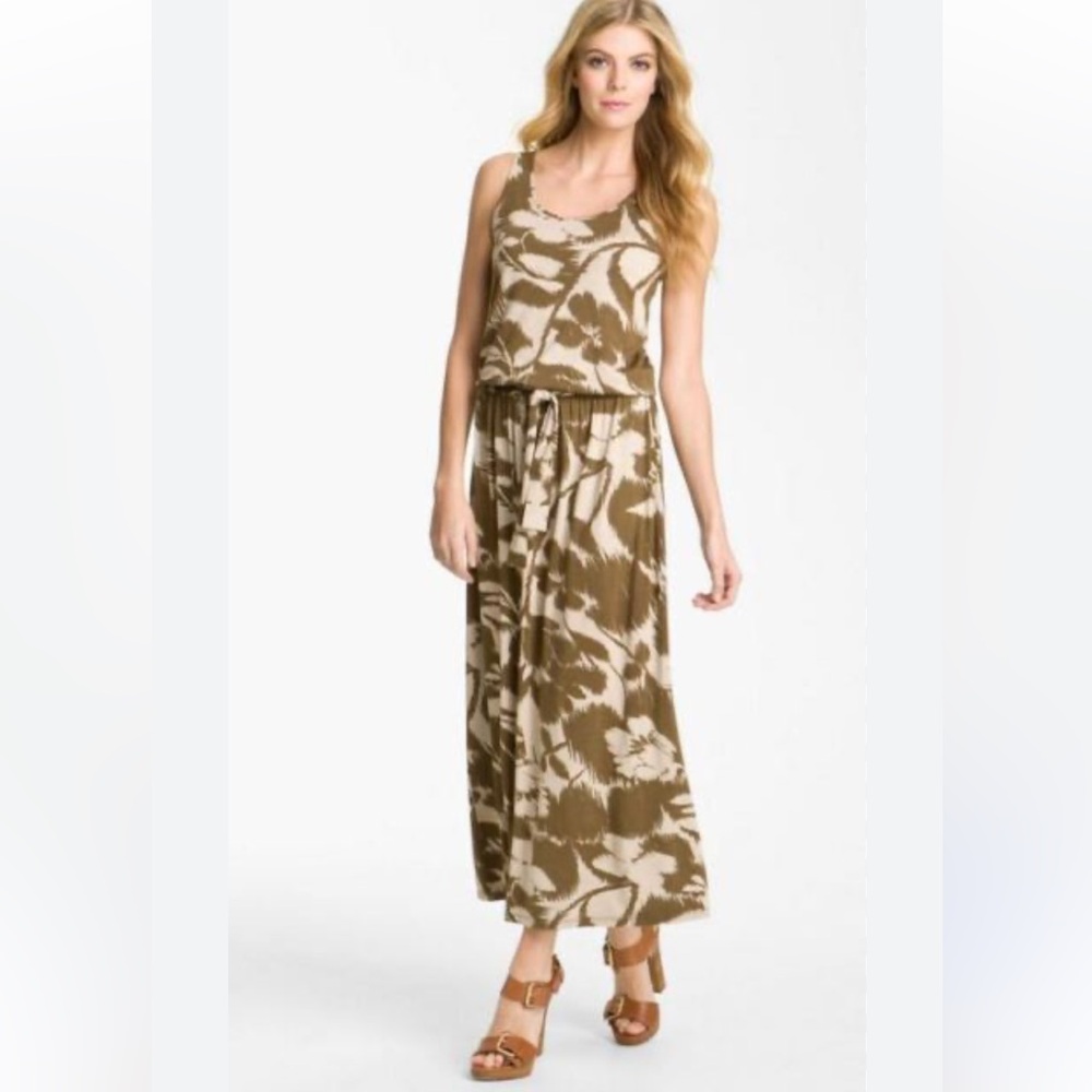 Michael Kors Women's Size 1X Safari Brown Hemp Belted Maxi Dress Tan